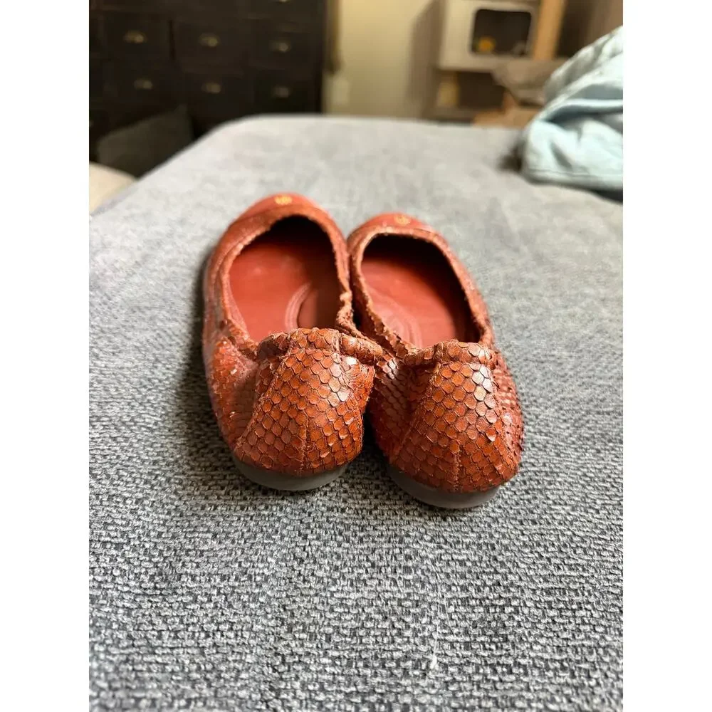 Tory Burch 7.5 Reva York Snake Print Leather Ballet Flats
